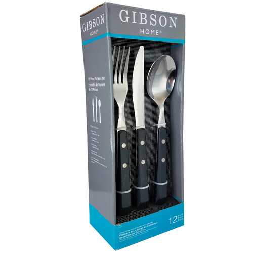 Gibson Springbrook 12-Piece Flatware Set with Black Wood Look