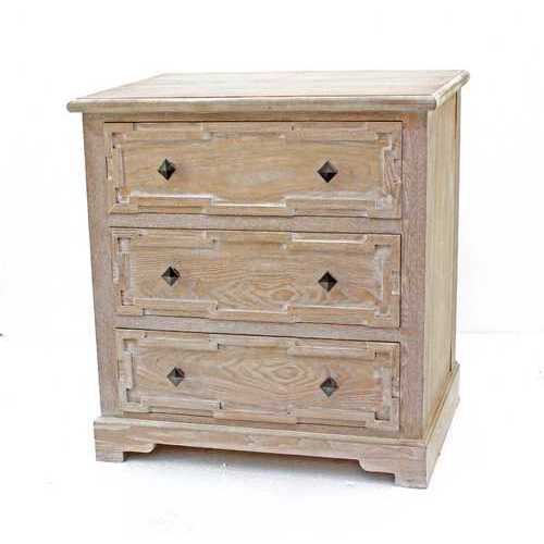 16" x 32" x 32" Natural, 3 Drawer, Rustic, White-Washed Wood - Cabinet