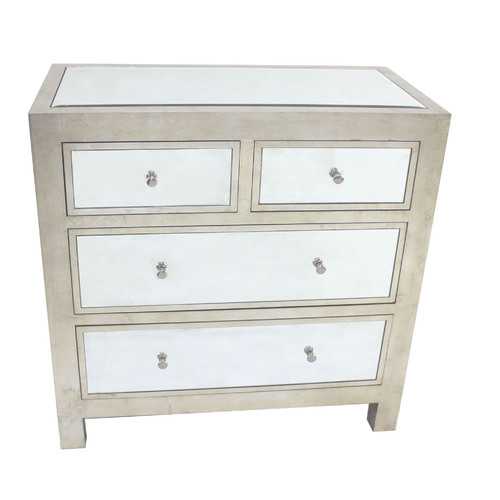 18" x 36" x 36" Silver, 4 Drawer, Mirrored, Wood - Cabinet