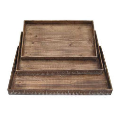 19" x 12" Brown Wood  Tray Set