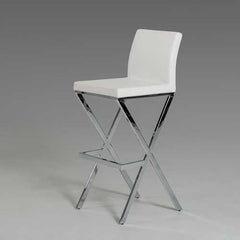 41" White Eco-Leather and Steel Bar Stool (Set of 2)