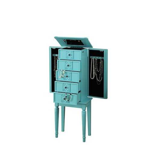 16" X 10" X 40" Light Blue Mirror Jewelry Armoire