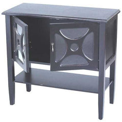 32" X 14" X 30" Black MDF  Wood  Mirrored Glass Console Cabinet with  Doorsa Shelf and Link Inserts