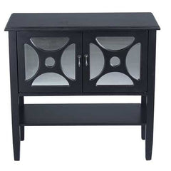 32" X 14" X 30" Black MDF  Wood  Mirrored Glass Console Cabinet with  Doorsa Shelf and Link Inserts