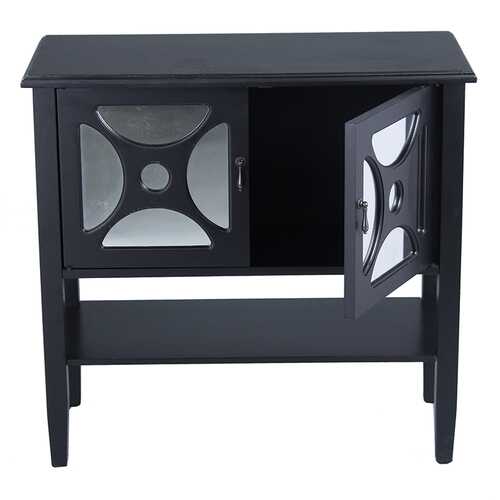 32" X 14" X 30" Black MDF  Wood  Mirrored Glass Console Cabinet with  Doorsa Shelf and Link Inserts