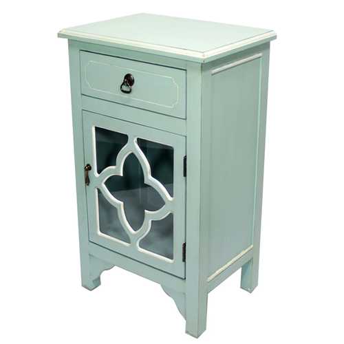 18" X 13" X 30" Light Blue MDF  Wood  Clear Glass Cabinet with a Drawer and a Door