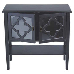 32" X 14" X 30" Black MDF  Wood  Clear Glass Console Cabinet with  Doors and a Shelf