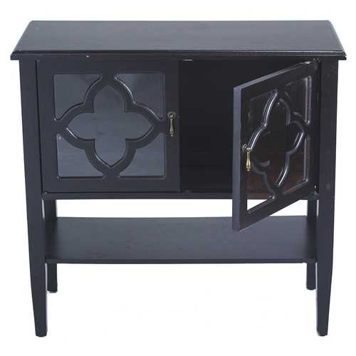 32" X 14" X 30" Black MDF  Wood  Clear Glass Console Cabinet with  Doors and a Shelf