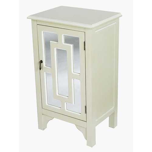 18" X 13" X 30" Beige MDF  Wood  Mirrored Glass Accent Cabinet with a Door and Mirror Inserts