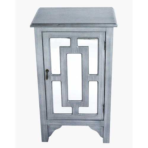 18" X 13" X 30" Gray Wash MDF  Wood  Mirrored Glass Accent Cabinet with a Door and Mirror Inserts