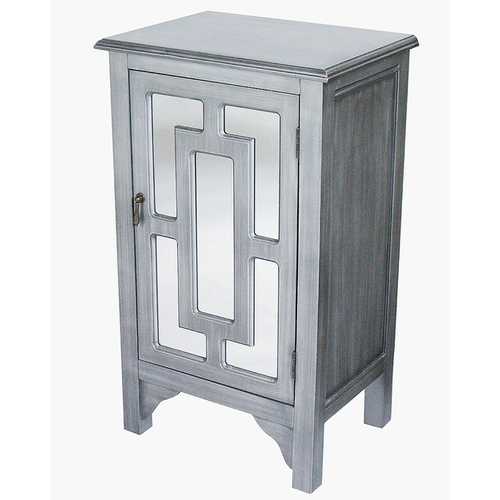 18" X 13" X 30" Gray Wash MDF  Wood  Mirrored Glass Accent Cabinet with a Door and Mirror Inserts