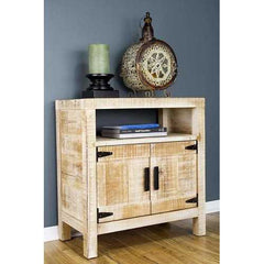 26" X 13.75" X 27.5" Distressed Wood Wood Iron Accent Cabinet with Open Shelf Doors Handles and Hinges