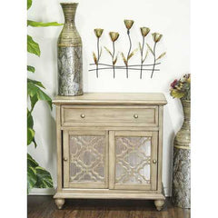 32" X 14" X 32" Ashwood Veneer MDF  Wood  Mirrored Glass Sideboard with  Doors and a Drawer