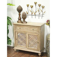 32" X 14" X 32" Ashwood Veneer MDF  Wood  Mirrored Glass Sideboard with  Doors and a Drawer