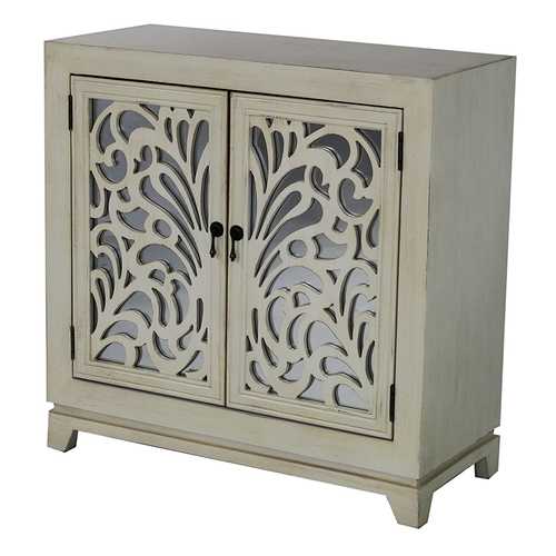 32" X 14" X 32" Ivory MDF  Wood  Mirrored Glass Sideboard with  Doors and Mirror Inserts