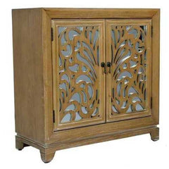 32" X 14" X 32" Ashwood Veneer MDF  Wood  Mirrored Glass Sideboard with  Doors