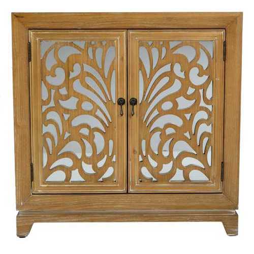 32" X 14" X 32" Ashwood Veneer MDF  Wood  Mirrored Glass Sideboard with  Doors