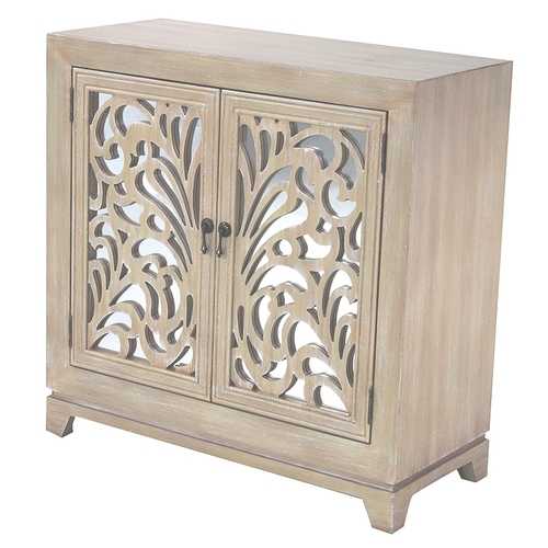 32" X 14" X 32" White Wash MDF  Wood  Mirrored Glass Sideboard with  Doors