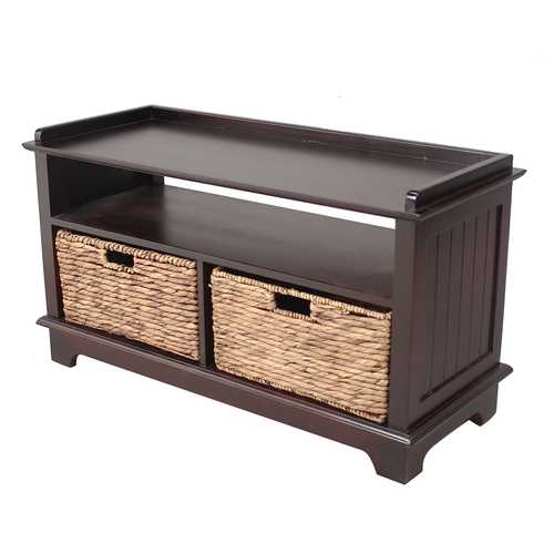 38.25" X 15.75" X 21.75" Espresso Wood MDF Water Hyacinth Entertainment Cabinet with Hyacinth Storage Baskets