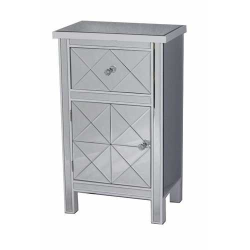 20" X 13" X 32.7" Antique White MDF Wood Mirrored Glass Cabinet with a Drawer and a Door