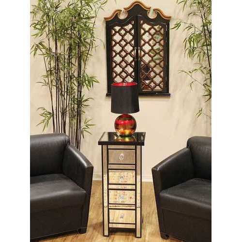 13.78" X 13.78" X 31.5" Black MDF Wood Mirrored Glass Jewelry Cabinet with Mirrored Glass Drawers