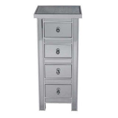 13.78" X 13.78" X 31.5" Antique White MDF Wood Mirrored Glass Jewelry Cabinet with Mirrored Glass Drawers