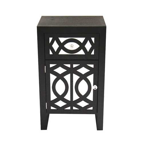 18" X 13" X 30.5" Black MDF Wood Mirrored Glass Accent Cabinet with Mirrored Glass Door and Drawer