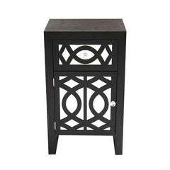 18" X 13" X 30.5" Black MDF Wood Mirrored Glass Accent Cabinet with Mirrored Glass Door and Drawer