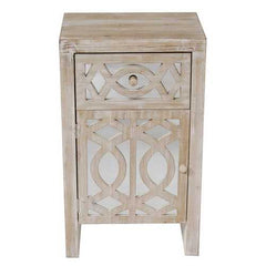 18" X 13" X 30.5" White Washed MDF Wood Mirrored Glass Accent Cabinet with Mirrored Glass Door and Drawer