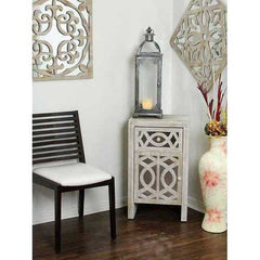 18" X 13" X 30.5" White Washed MDF Wood Mirrored Glass Accent Cabinet with Mirrored Glass Door and Drawer