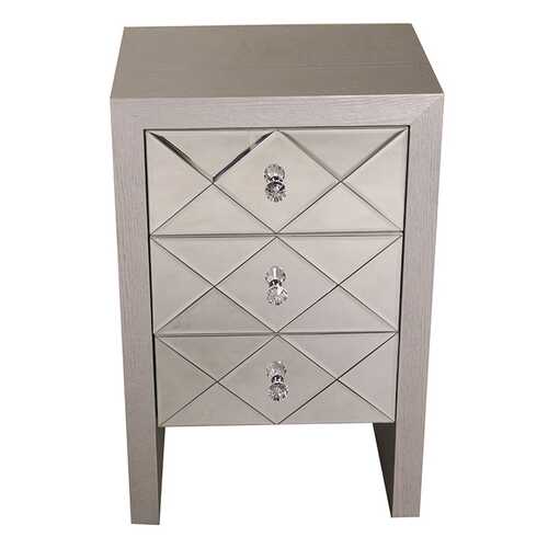 17.7" X 13" X 28" Silver MDF Wood Mirrored Glass Accent Cabinet with Mirrored Glass Drawers