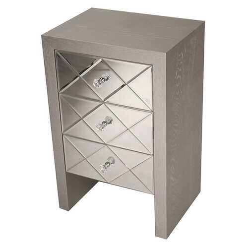 17.7" X 13" X 28" Silver MDF Wood Mirrored Glass Accent Cabinet with Mirrored Glass Drawers