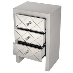 17.7" X 13" X 28" Antique White MDF Wood Mirrored Glass Accent Cabinet with Mirrored Glass Drawers