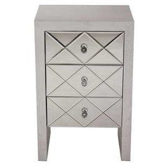 17.7" X 13" X 28" Antique White MDF Wood Mirrored Glass Accent Cabinet with Mirrored Glass Drawers