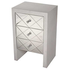 17.7" X 13" X 28" Antique White MDF Wood Mirrored Glass Accent Cabinet with Mirrored Glass Drawers