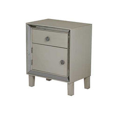 19.7" X 13" X 23.5" Antique White MDF Wood Mirrored Glass Accent Cabinet with a Door and Drawer and Mirrored Glass