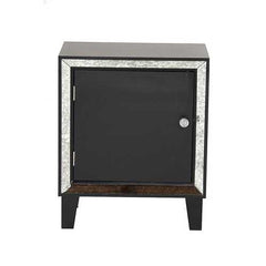 19.7" X 13" X 23.5" Black MDF Wood Mirrored Glass Accent Cabinet with a Door and Mirrored Glass