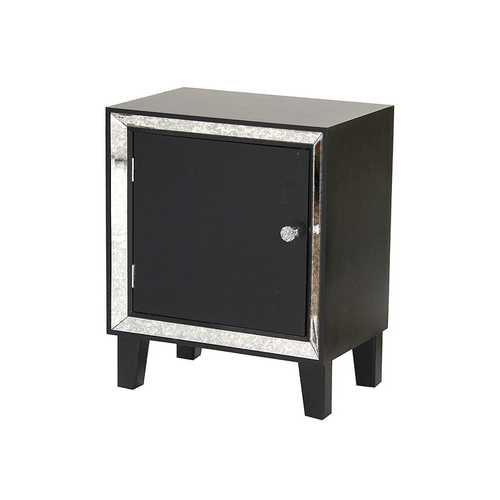 19.7" X 13" X 23.5" Black MDF Wood Mirrored Glass Accent Cabinet with a Door and Mirrored Glass