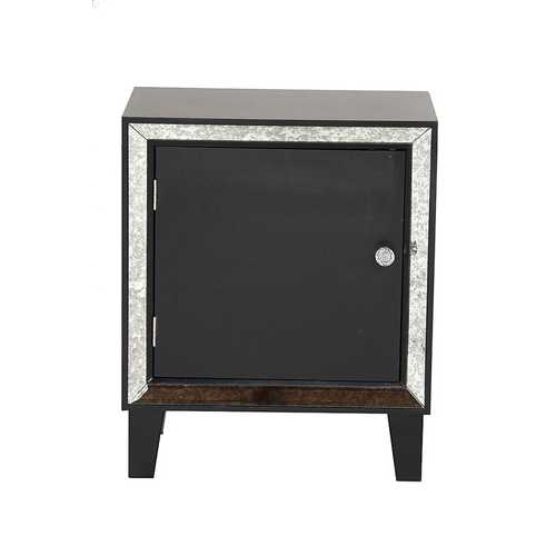 19.7" X 13" X 23.5" Black MDF Wood Mirrored Glass Accent Cabinet with a Door and Mirrored Glass