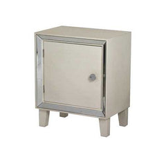 19.7" X 13" X 23.5" Antique White MDF Wood Mirrored Glass Accent Cabinet with a Door and Mirrored Glass