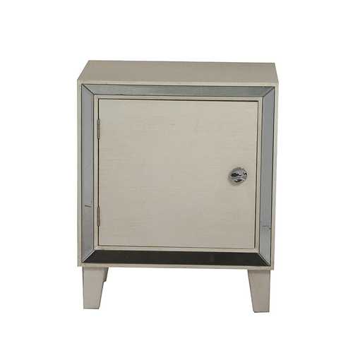 19.7" X 13" X 23.5" Antique White MDF Wood Mirrored Glass Accent Cabinet with a Door and Mirrored Glass