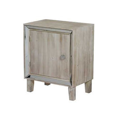 19.7" X 13" X 23.5" White Washed MDF Wood Mirrored Glass Accent Cabinet with a Door and Mirrored Glass