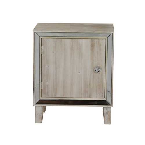 19.7" X 13" X 23.5" White Washed MDF Wood Mirrored Glass Accent Cabinet with a Door and Mirrored Glass