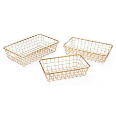 19.7" X 11.8" X 4.9" 3 Pcs Simple Gold Baskets Grid Trays