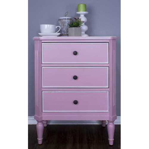 28" X 19.5" X 28" Pink MDF Wood Accent Cabinet with Drawers