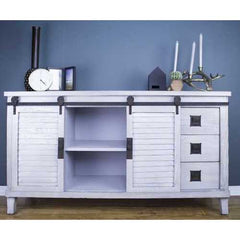 58" X 18" X 34" Distressed Light Grey Iron  Wood  MDF Accent Cabinet with  Doors and  Drawers