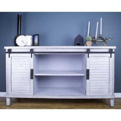 58" X 18" X 34" Distressed Light Grey Iron  Wood  MDF Accent Cabinet with  Doors and  Drawers