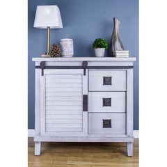 Distressed Light Grey Barn Door Accent Cabinet with Drawers