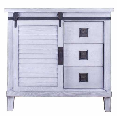 Distressed Light Grey Barn Door Accent Cabinet with Drawers