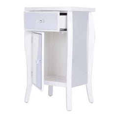 24.75" X 19" X 39.75" Antique White MDF Wood Mirrored Glass Accent Table with Drawer and Door